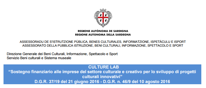 Bando Culture Lab Regione Autonoma dell Sardegnaper progetti innovativi di fruizione dei beni culturali